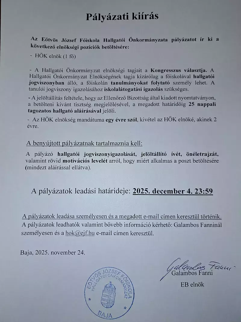 HÖK pályázati kiírás